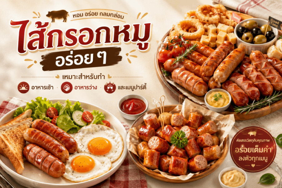 ไส้กรอกหมูอร่อยๆ เหมาะสำหรับทำอาหารเช้า อาหารว่าง และเมนูปาร์ตี้